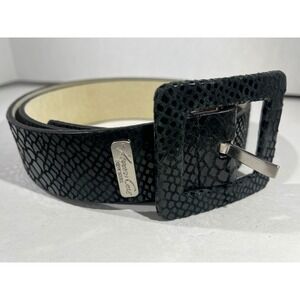 Kenneth Cole NY Black Leather Snakeskin-Embossed Wide Belt Women's Size M